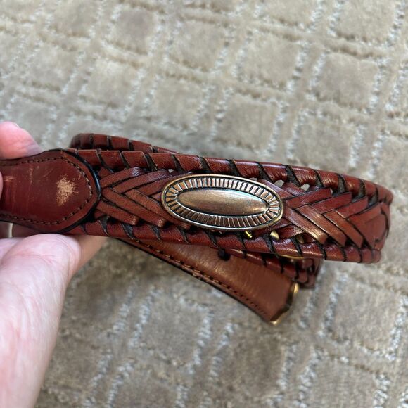 Fossil Leather Concho Belt Men 34 Brown Silver Full Grain Cowhide South Western - Picture 4 of 9